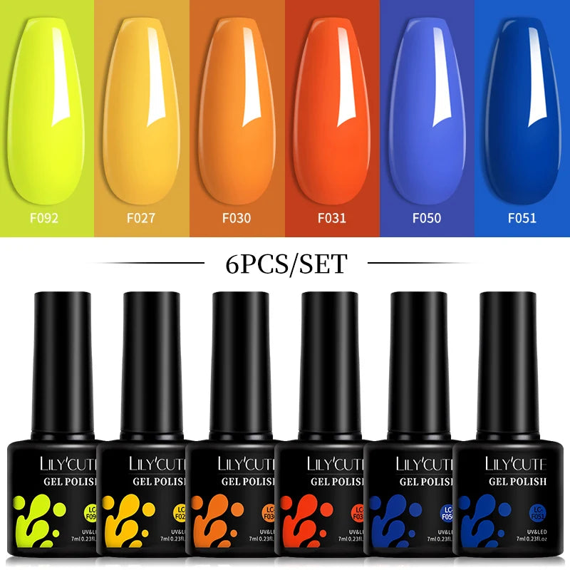 LILYCUTE 6Pcs 7ML Gel Nail Polish Set - Bright Pink UV LED Soak Off Varnish