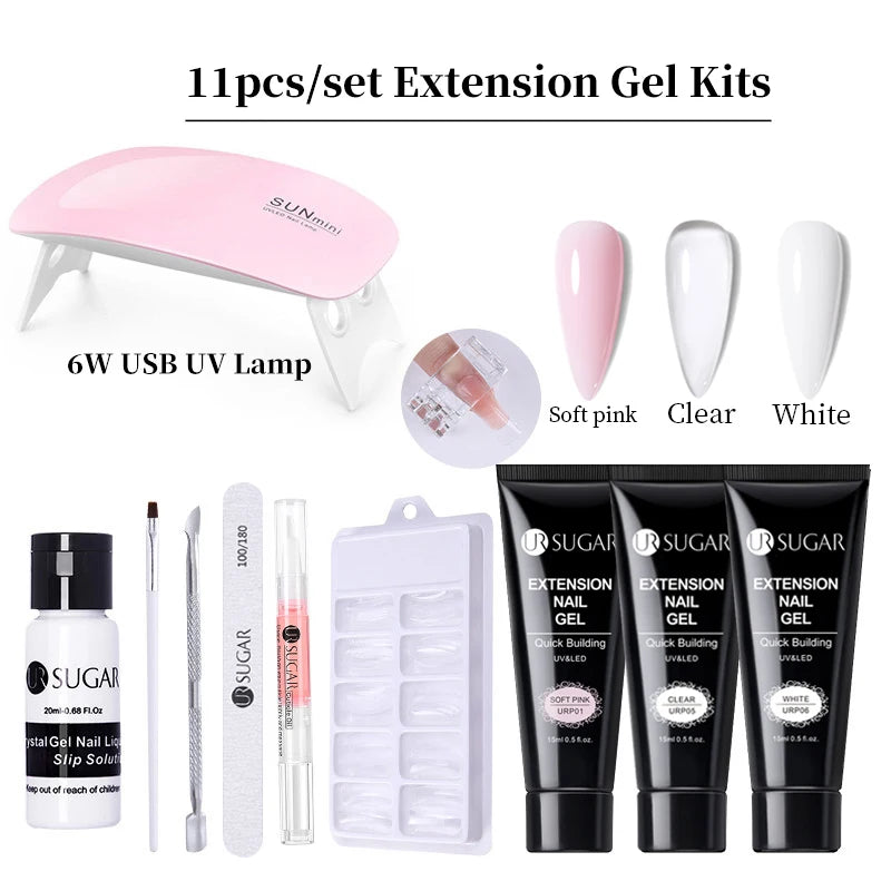 15ml Nail Extension Gel Set with 6W LED Lamp Full Manicure Kit for Quick Extensions