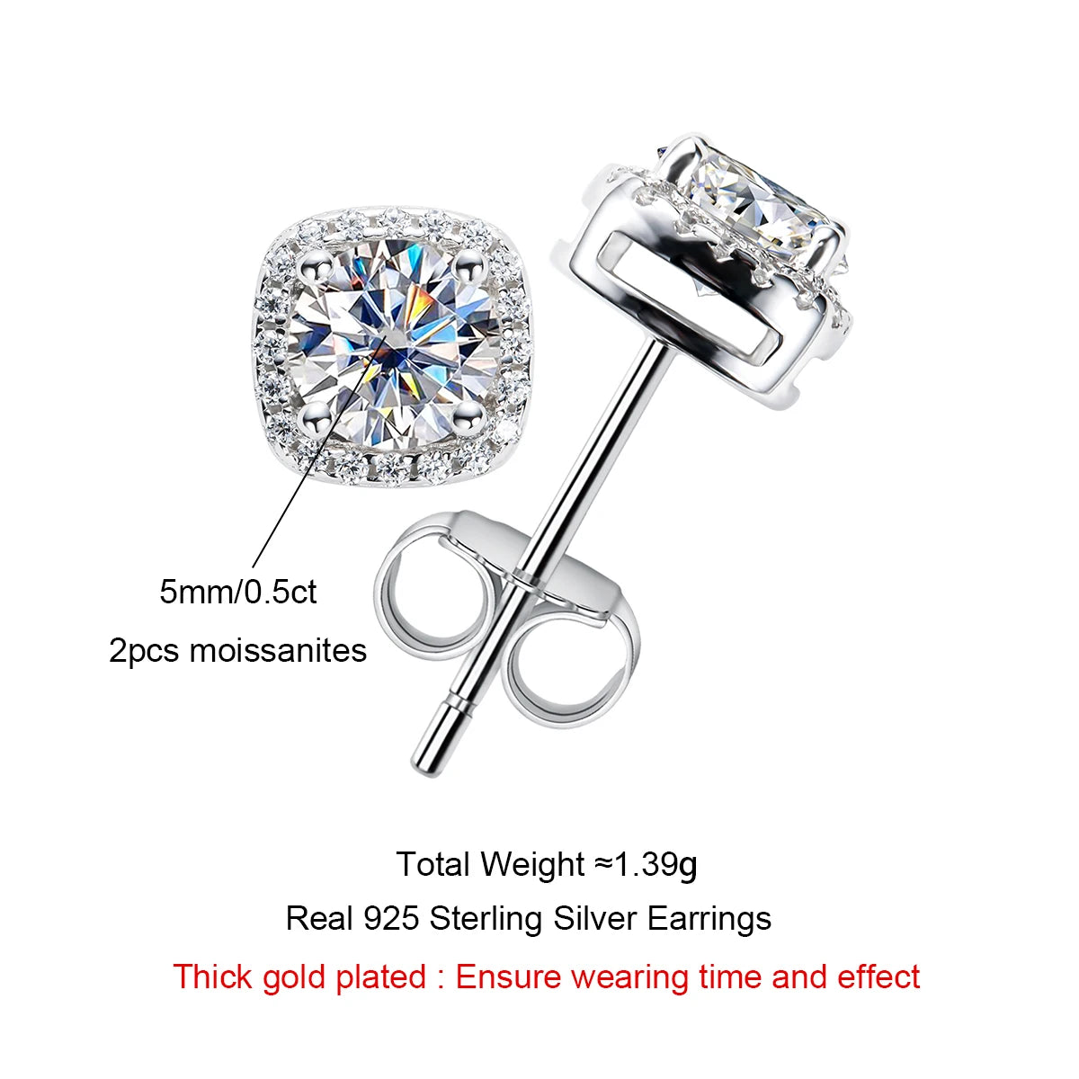AnuJewel 5mm 1CTTW D Color Moissanite Diamond 925 Sterling Silver Stud Earrings