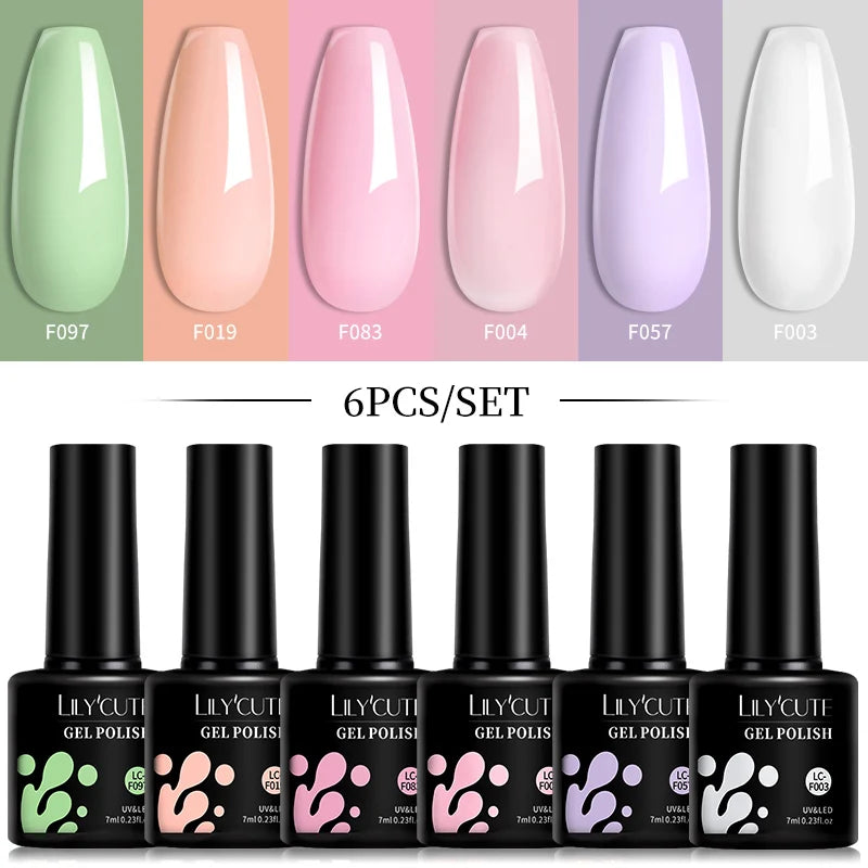 LILYCUTE 6Pcs 7ML Gel Nail Polish Set - Bright Pink UV LED Soak Off Varnish