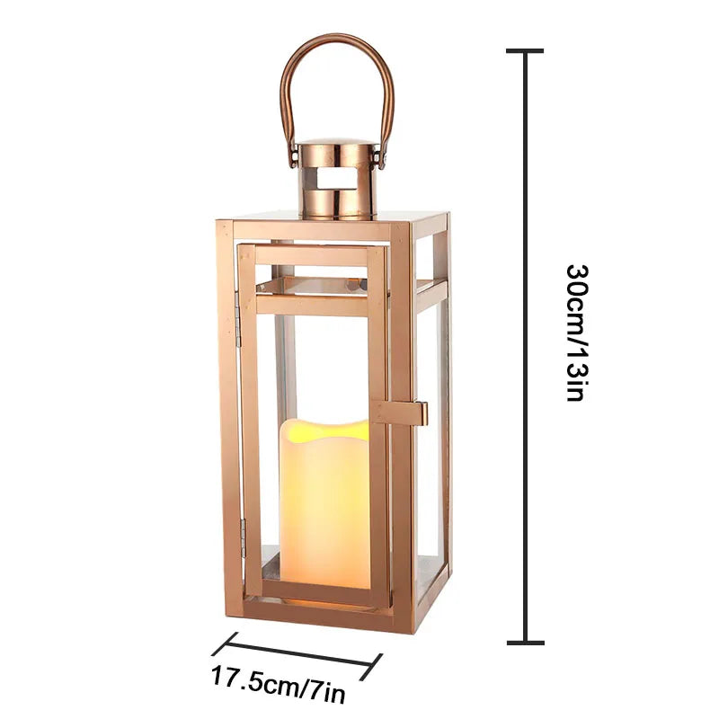 Stainless Steel Rose Gold Candle Holder Lantern