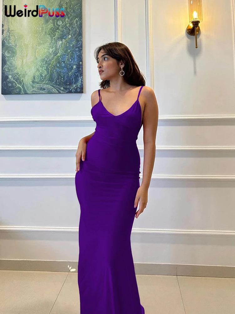 Elegant Backless Women’s Evening Maxi Dress – V-Neck Sleeveless Mermaid Bodycon for Banquet & Prom