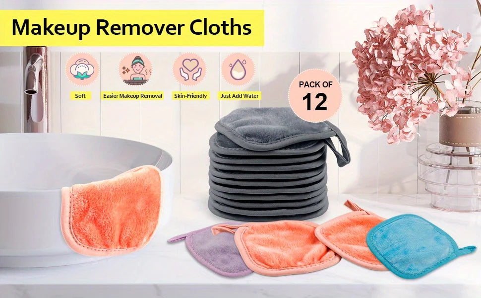 12PCS Reusable Microfiber Makeup Remover Cloths