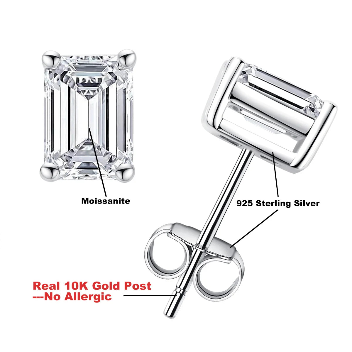 AnuJewel 10k Gold Emerald Moissanite Stud Earrings
