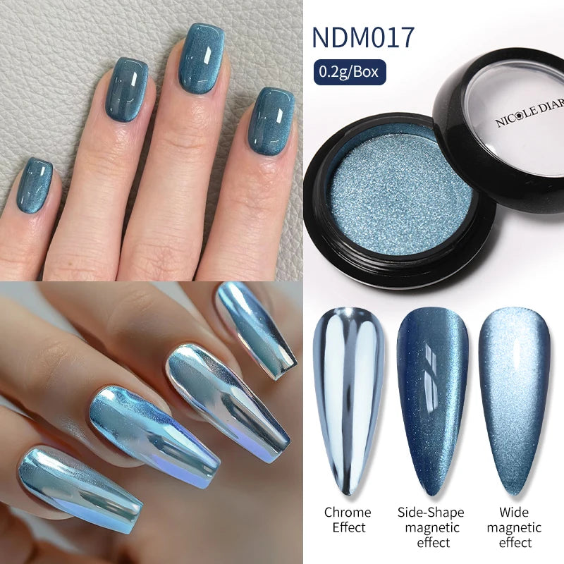 NICOLE DIARY Moonlight Mirror Nail Powder - Aurora Silver Chrome Pigment for UV Gel