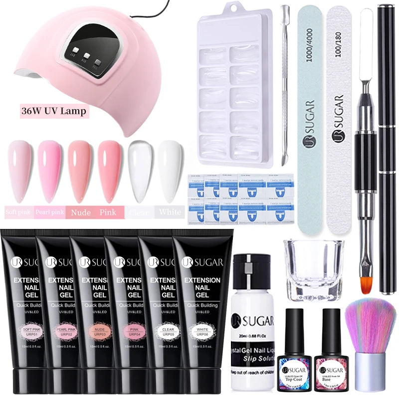 15ml Nail Extension Gel Set with 6W LED Lamp Full Manicure Kit for Quick Extensions