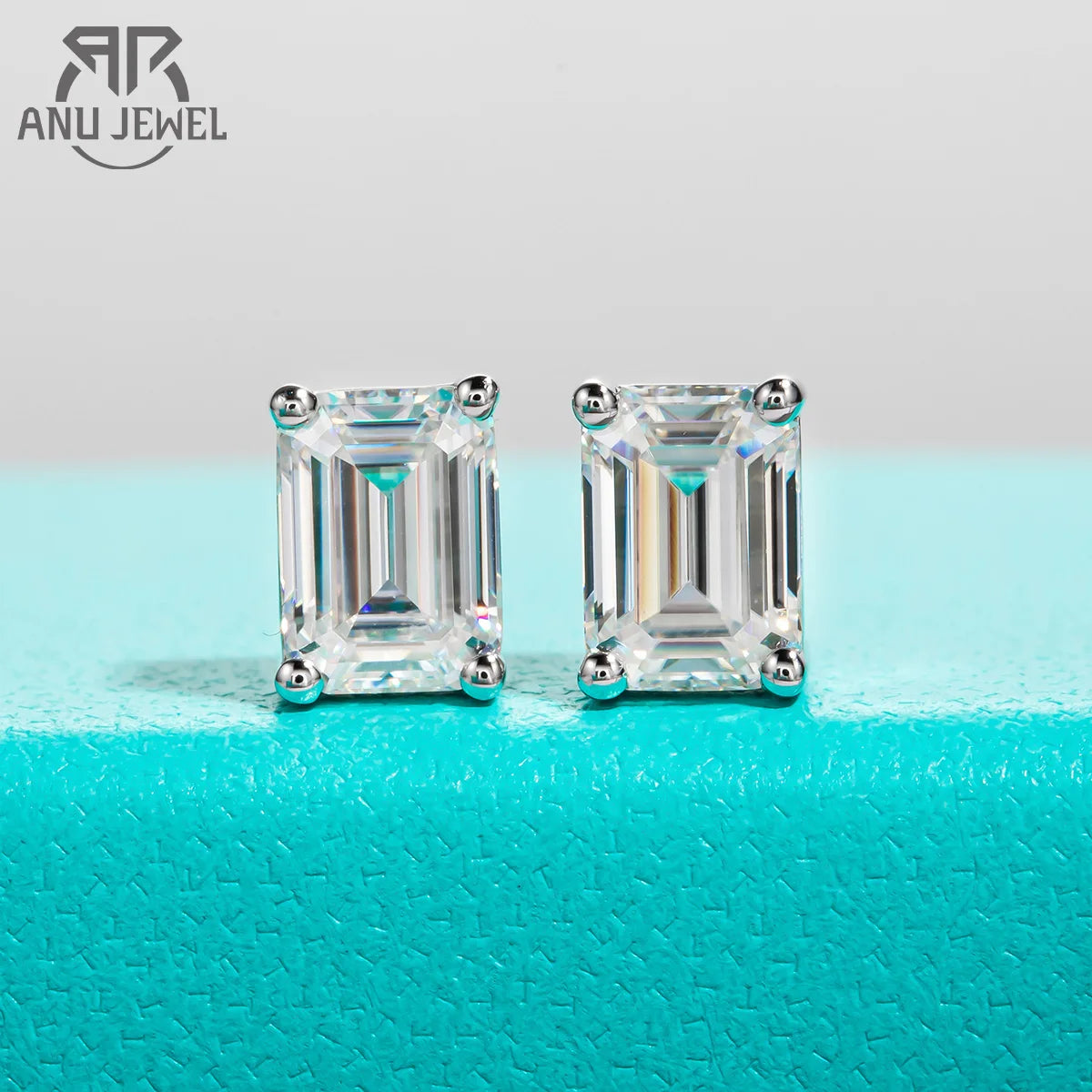AnuJewel 10k Gold Emerald Moissanite Stud Earrings