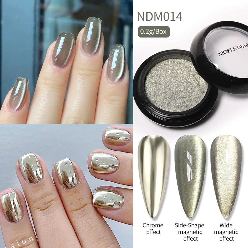 NICOLE DIARY Moonlight Mirror Nail Powder - Aurora Silver Chrome Pigment for UV Gel
