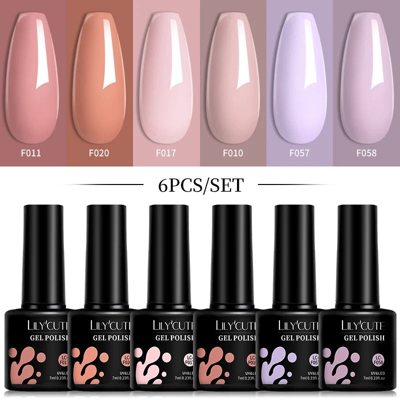 LILYCUTE 6Pcs 7ML Gel Nail Polish Set - Bright Pink UV LED Soak Off Varnish