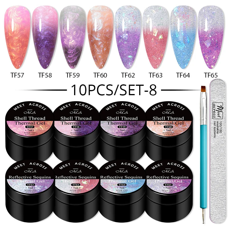 10Pcs Glitter Dried Flower Gel Nail Polish Set – UV LED Nail Art Gel, Base & Top Coat, Semi-Permanent Manicure Kit