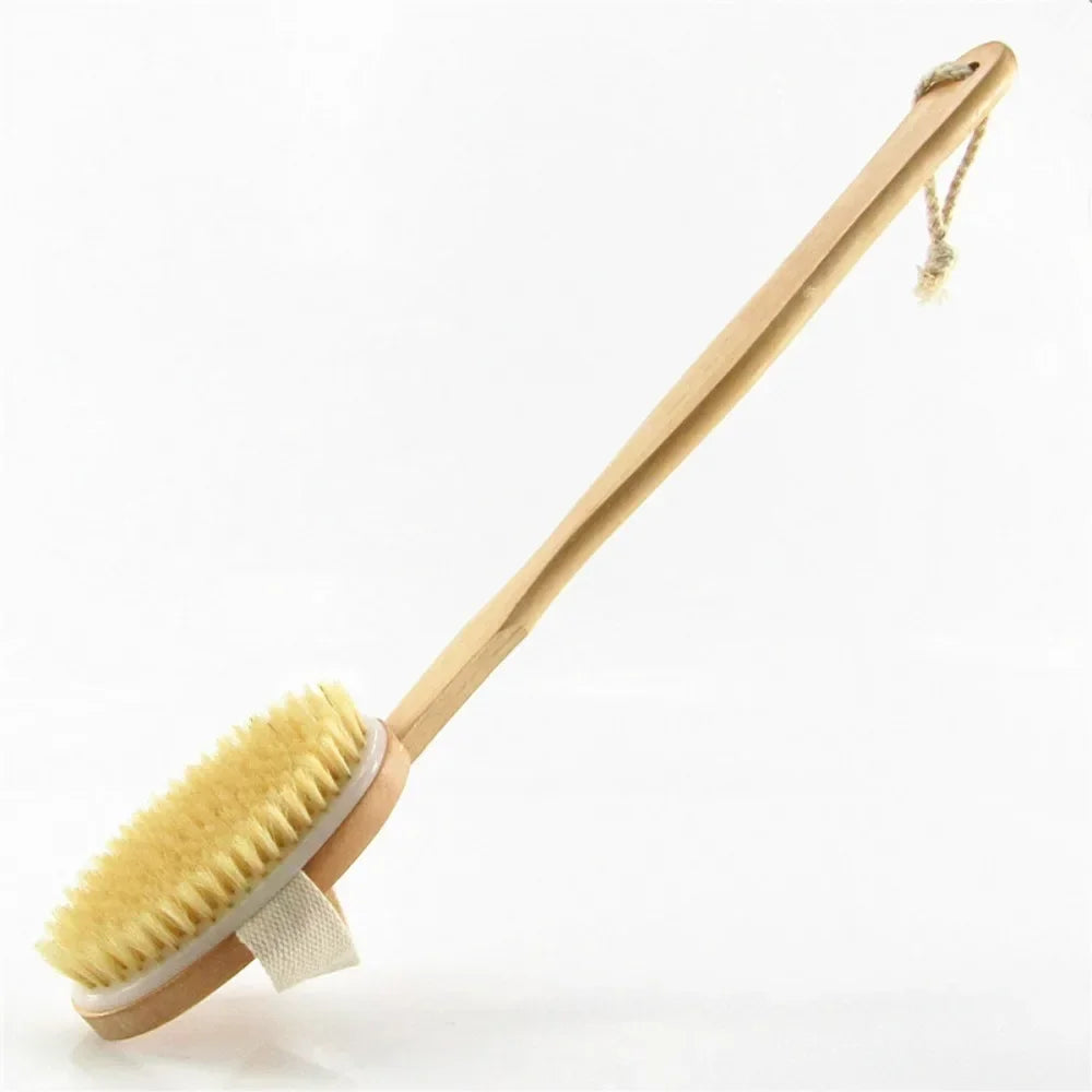 1pc Wooden Detachable Long Handle Shower Body Brush – Exfoliating Back Massager for Bathing & Skin Care