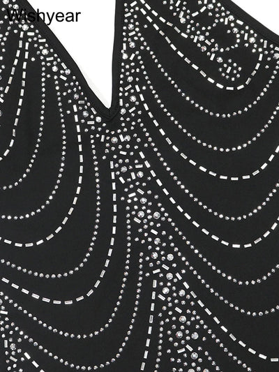 New Sexy Diamonds Halter Black Party Bodycon Midi Dress