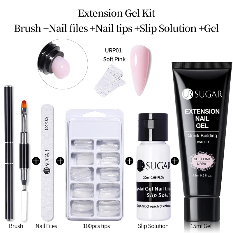 15ml Nail Extension Gel Set with 6W LED Lamp Full Manicure Kit for Quick Extensions