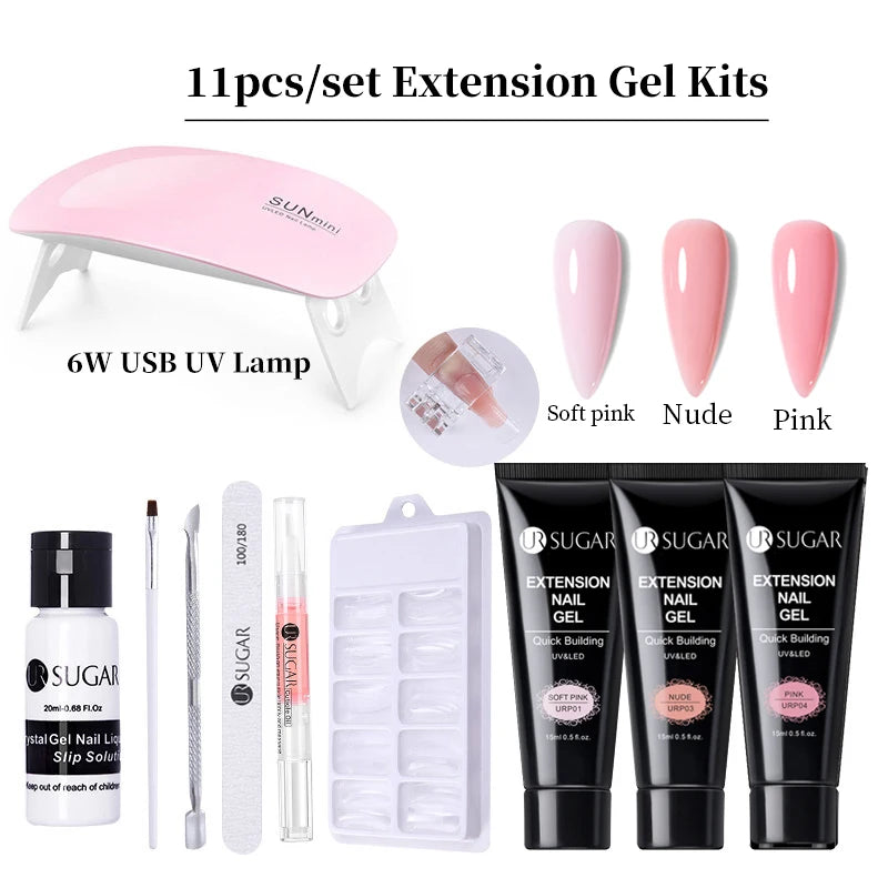 15ml Nail Extension Gel Set with 6W LED Lamp Full Manicure Kit for Quick Extensions