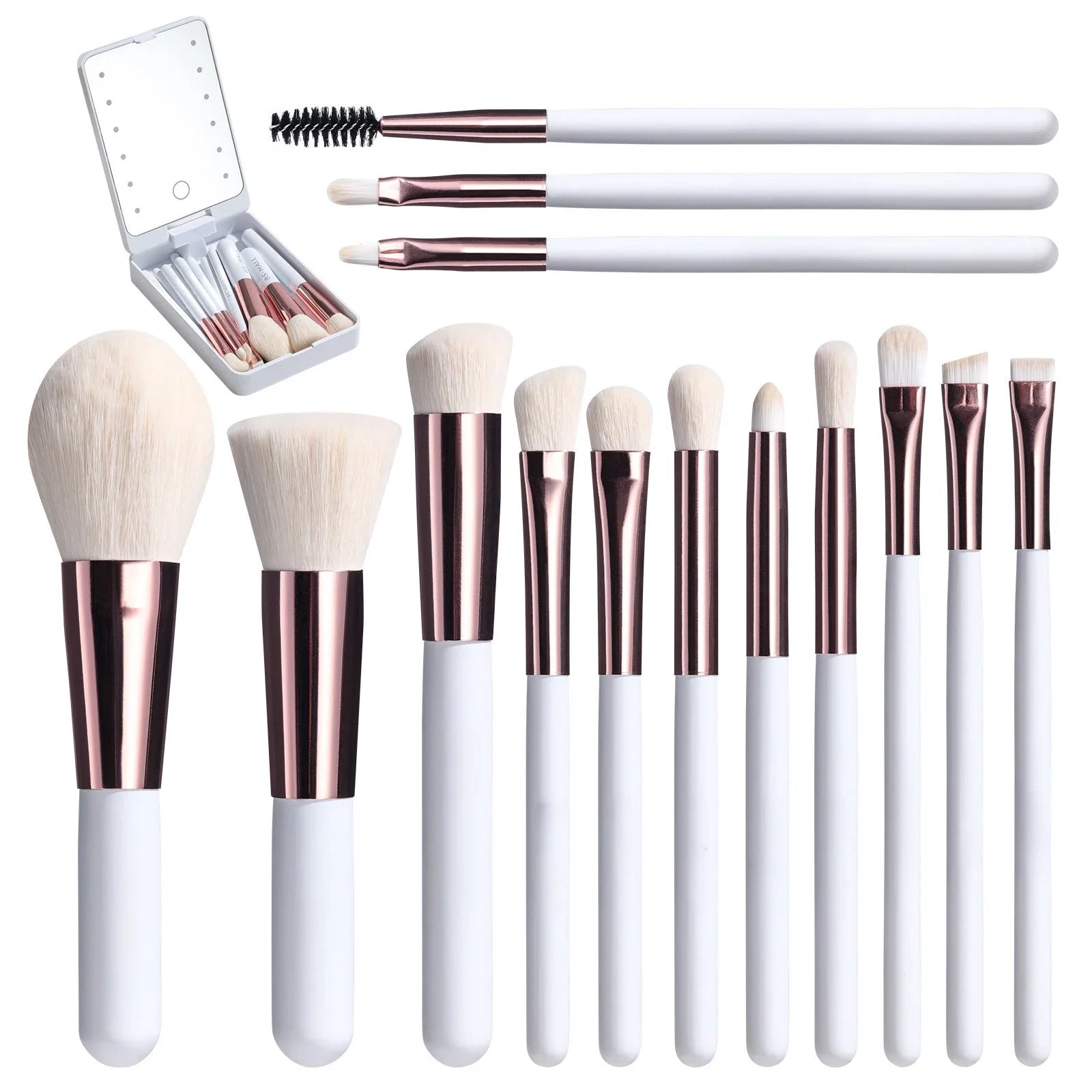 LED Makeup Mirror & 14-Piece Travel Brush Set