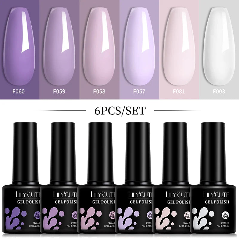 LILYCUTE 6Pcs 7ML Gel Nail Polish Set - Bright Pink UV LED Soak Off Varnish