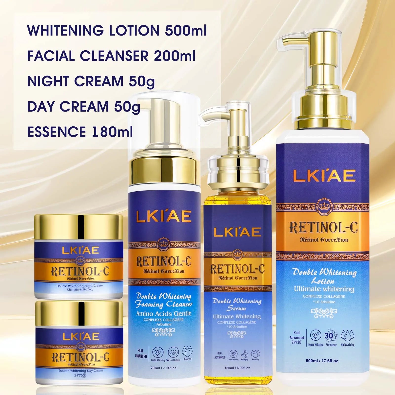 Skin Lightening Care Set – Body Lotion, Face Cream, Day & Night Serum, and Cleanser