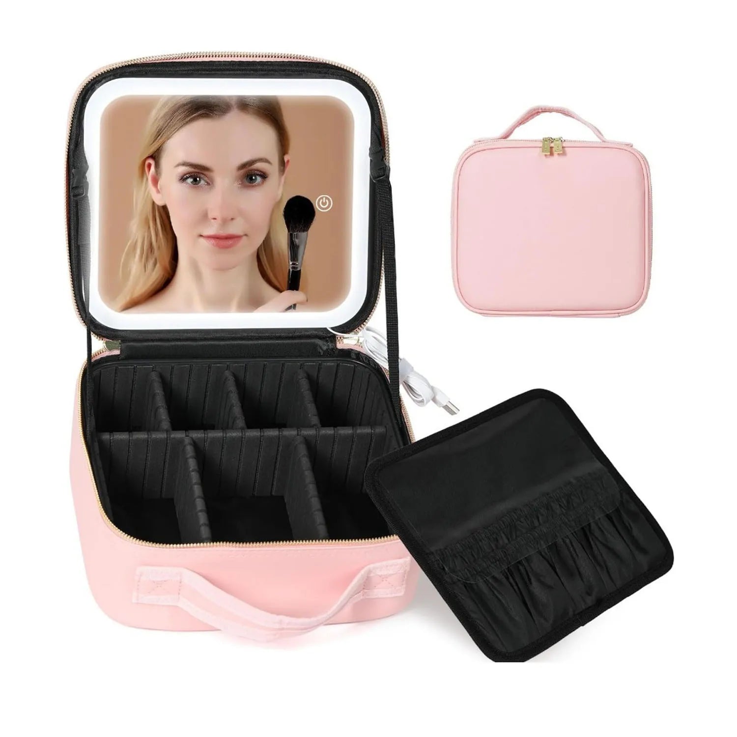 Travel Makeup Bag With LED Lighted Mirror