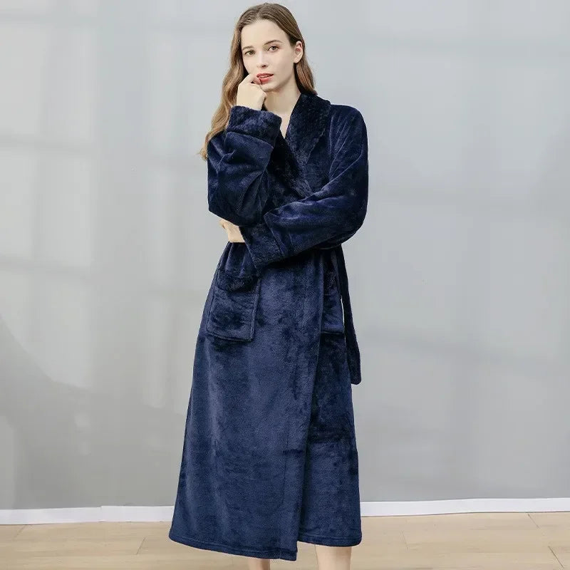 Warm Coral Velvet Bathrobe – Thick Autumn & Winter Couple Robe, Soft Pajamas for Men & Women, Cozy Shower Robe