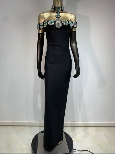 Summer Glam Bandage Dress – Sexy Crystal-Embellished Black Maxi for Celebrities & Night Out!