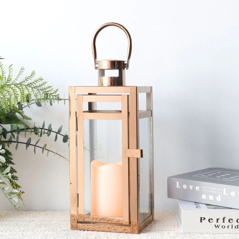 Stainless Steel Rose Gold Candle Holder Lantern
