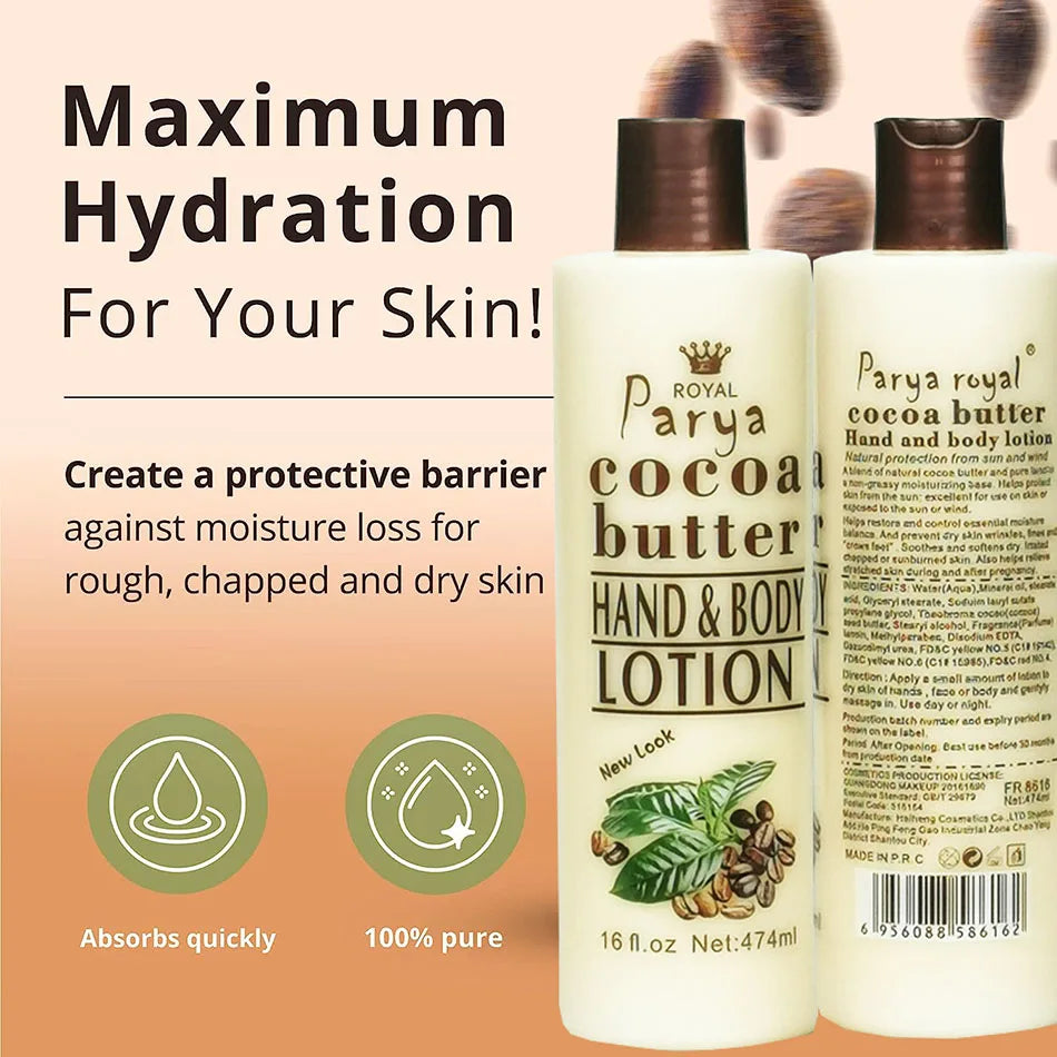474ml Cocoa Butter Whitening Body Lotion – See Results in 15 Days, Moisturizing & Lightening for All Skin Types