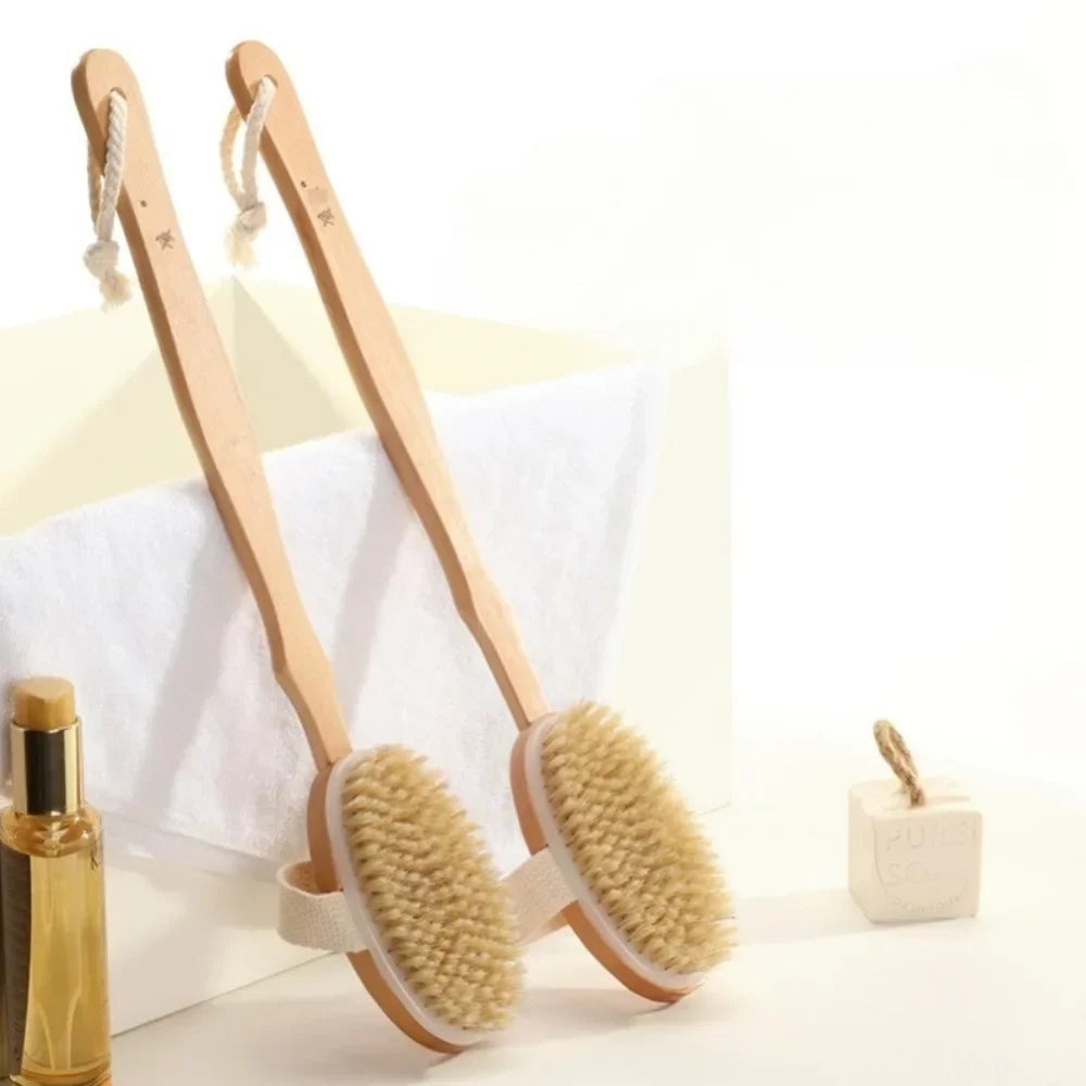 1pc Wooden Detachable Long Handle Shower Body Brush – Exfoliating Back Massager for Bathing & Skin Care