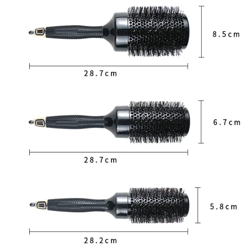 6pcs/set Black Boar Bristles Round Hair Comb