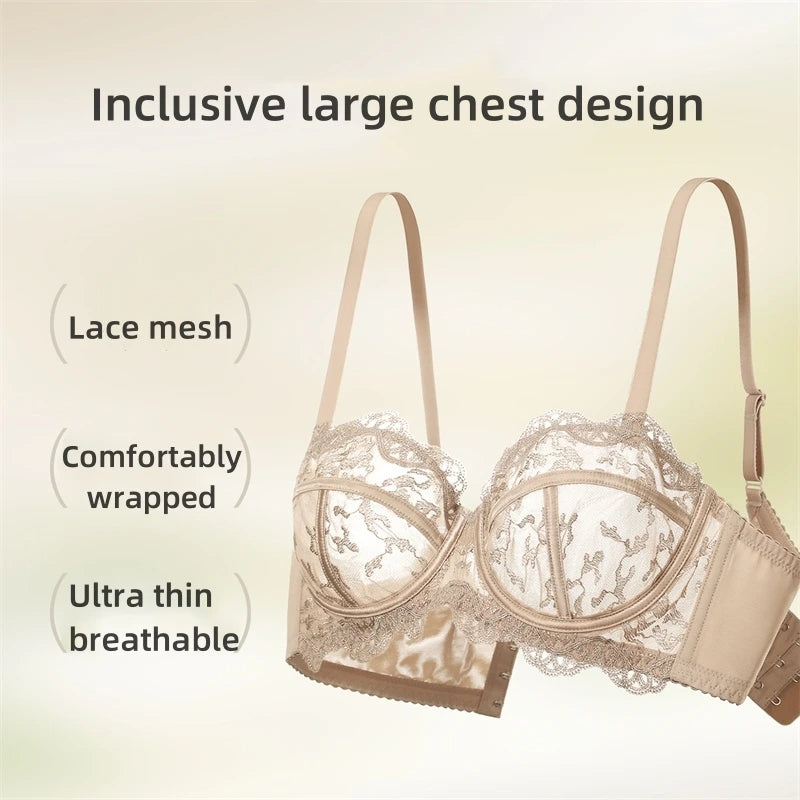 French Luxury Ultra-Thin Lace Bra for Women – Sexy, Comfortable, and Gathered Design