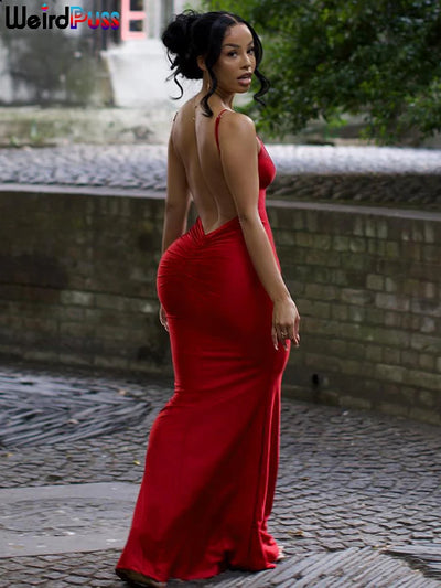 Elegant Backless Women’s Evening Maxi Dress – V-Neck Sleeveless Mermaid Bodycon for Banquet & Prom