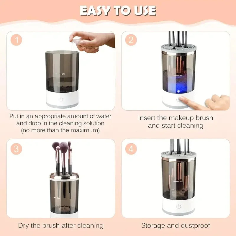 Portable USB Electric Makeup Brush Cleaner – Quick and Efficient Cleaning with Rubber Collar & Charging Convenience