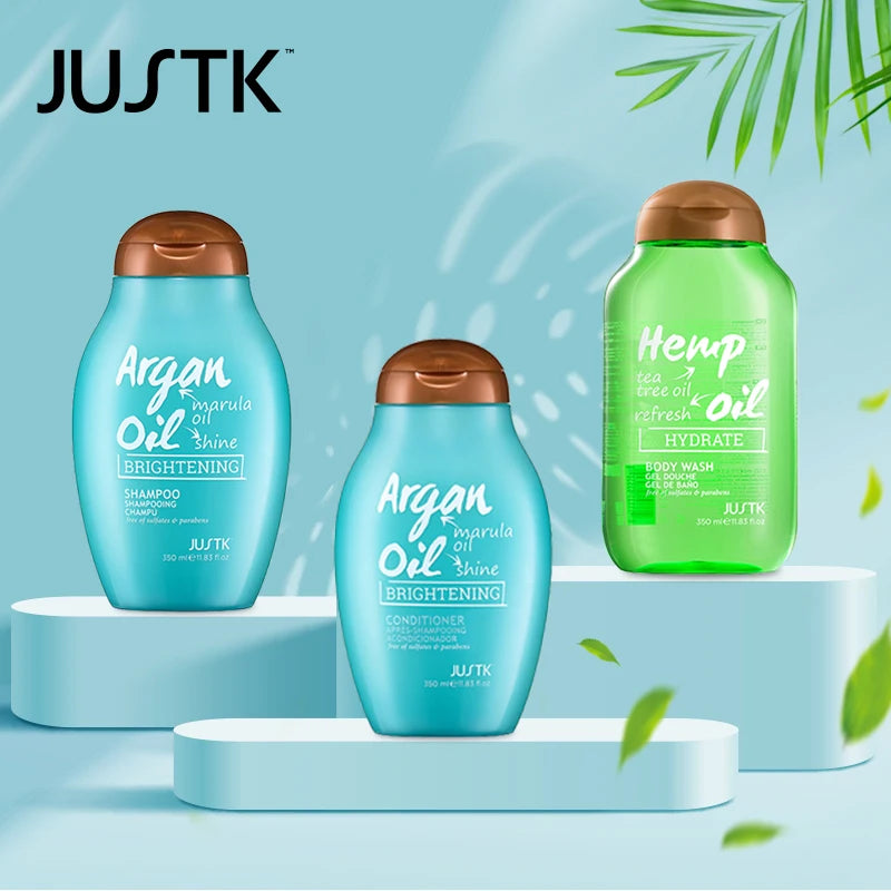 3-Pack Justk Hair Care Set – Argan Oil Shampoo & Conditioner, Tea Tree Body Wash, and Hair Care Essentials