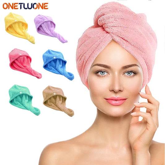 Microfiber Hair Towel Wrap with Button – Super Absorbent, Fast-Drying Hair Care Cap for Women