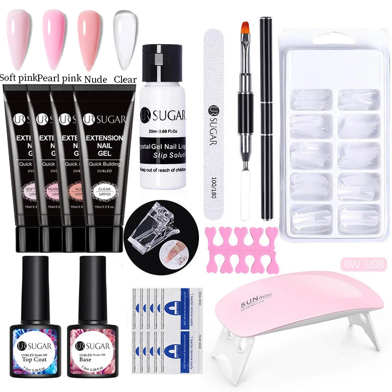 15ml Nail Extension Gel Set with 6W LED Lamp Full Manicure Kit for Quick Extensions