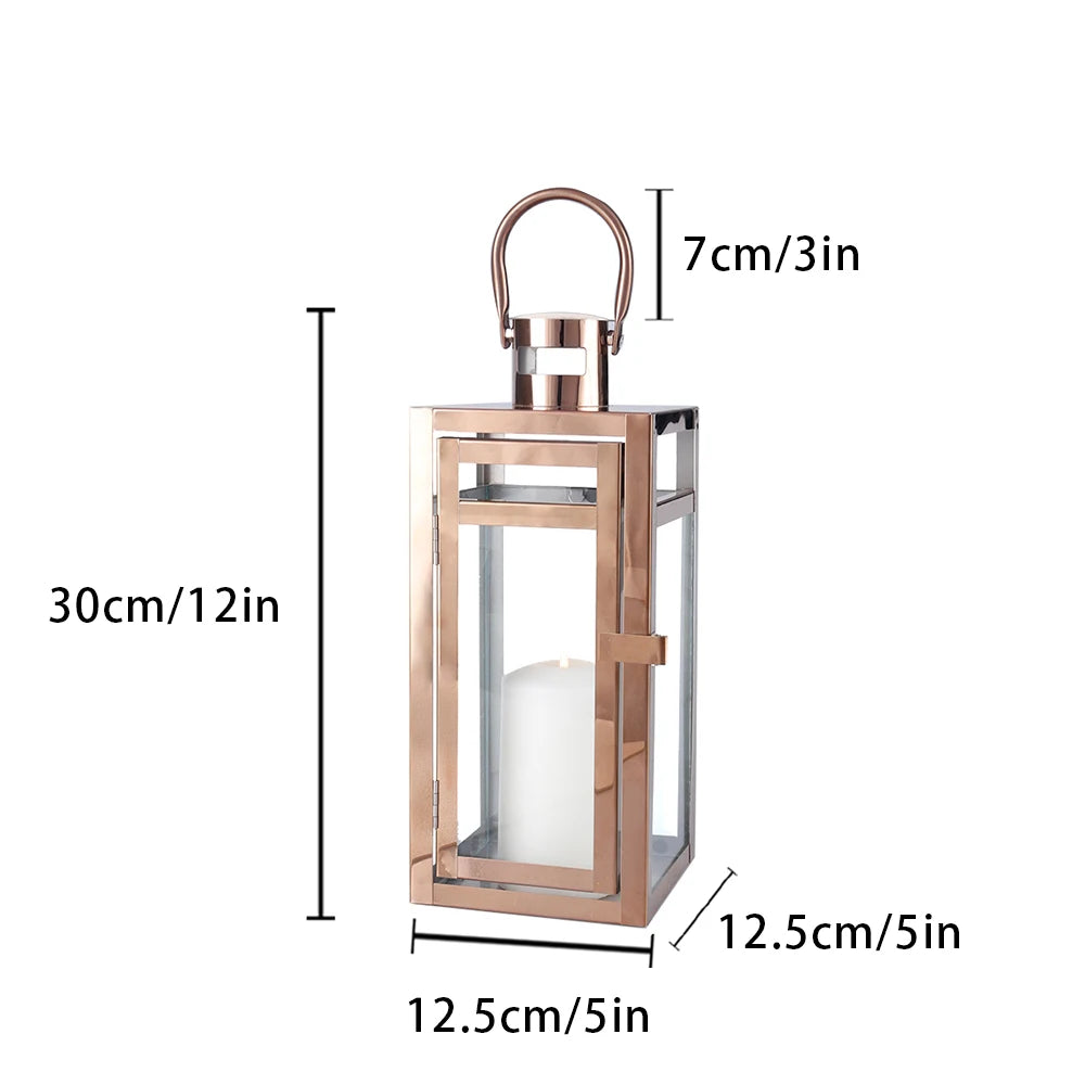 Stainless Steel Rose Gold Candle Holder Lantern