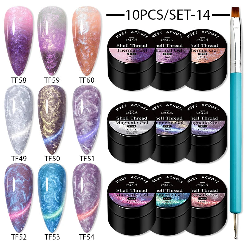 10Pcs Glitter Dried Flower Gel Nail Polish Set – UV LED Nail Art Gel, Base & Top Coat, Semi-Permanent Manicure Kit