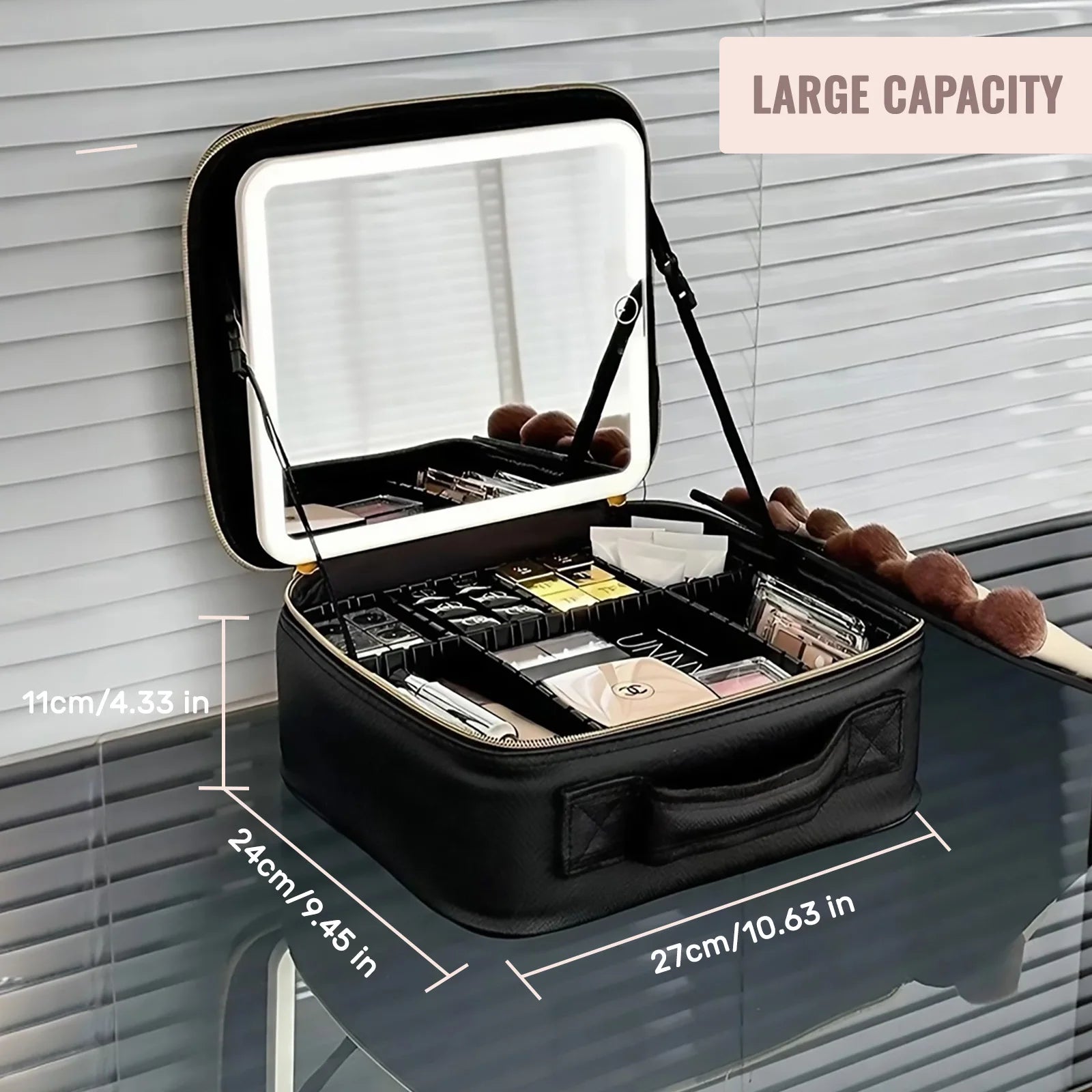 Travel Makeup Bag With LED Lighted Mirror