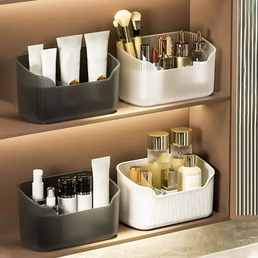 Transparent Desktop Organizer – Cotton Swab Container & Makeup Brush Holder for Bathroom & Cosmetics