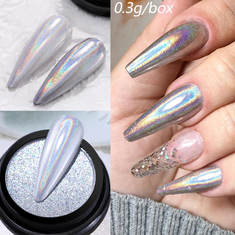 NICOLE DIARY Moonlight Mirror Nail Powder - Aurora Silver Chrome Pigment for UV Gel