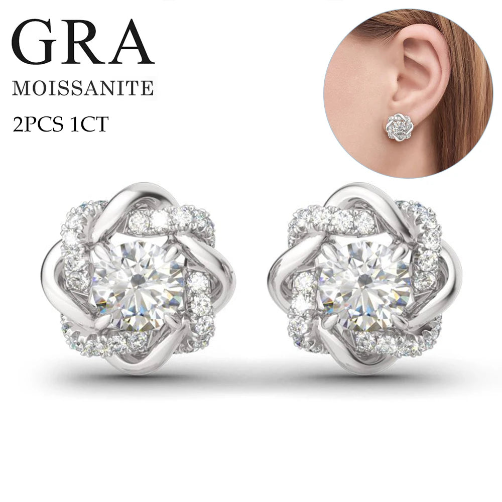 Trend Knot of Love 2 Carat 6.5mm Moissanite Stud Earrings