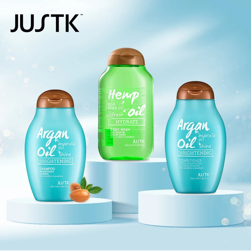 3-Pack Justk Hair Care Set – Argan Oil Shampoo & Conditioner, Tea Tree Body Wash, and Hair Care Essentials