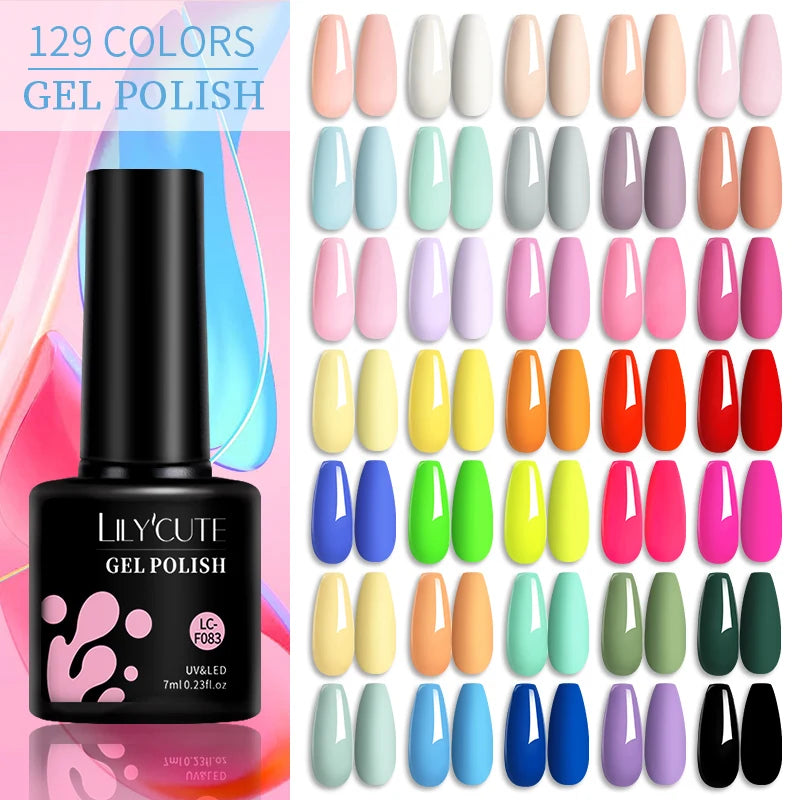 LILYCUTE 6Pcs 7ML Gel Nail Polish Set - Bright Pink UV LED Soak Off Varnish