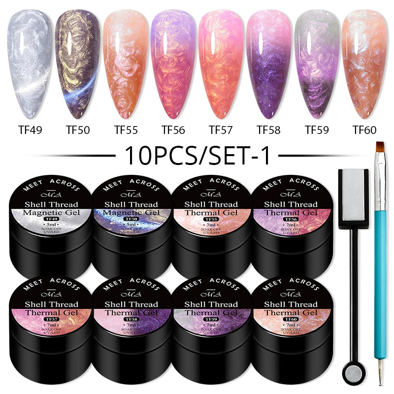 10Pcs Glitter Dried Flower Gel Nail Polish Set – UV LED Nail Art Gel, Base & Top Coat, Semi-Permanent Manicure Kit