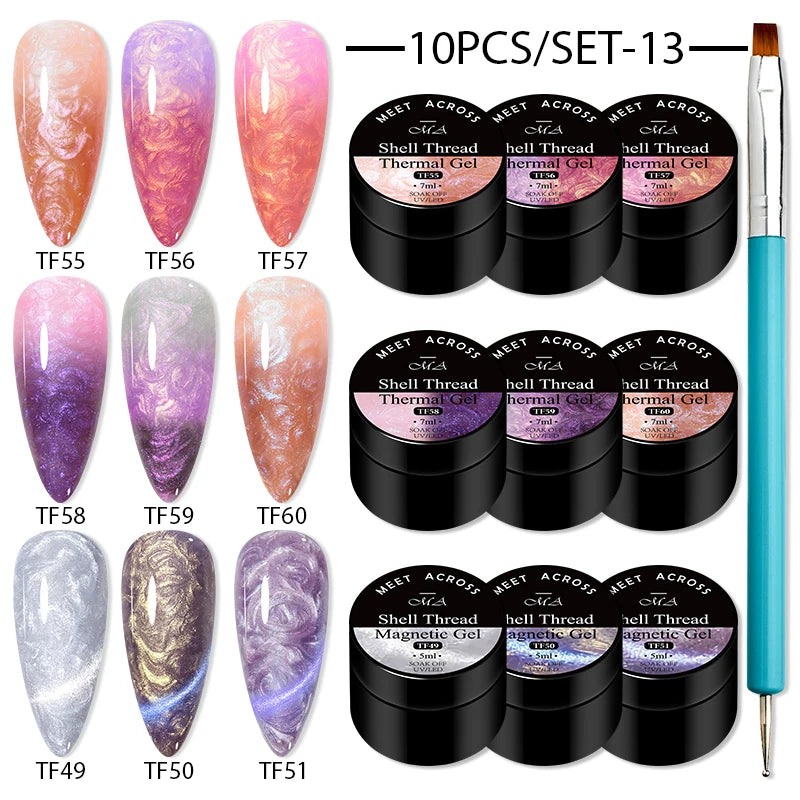 10Pcs Glitter Dried Flower Gel Nail Polish Set – UV LED Nail Art Gel, Base & Top Coat, Semi-Permanent Manicure Kit