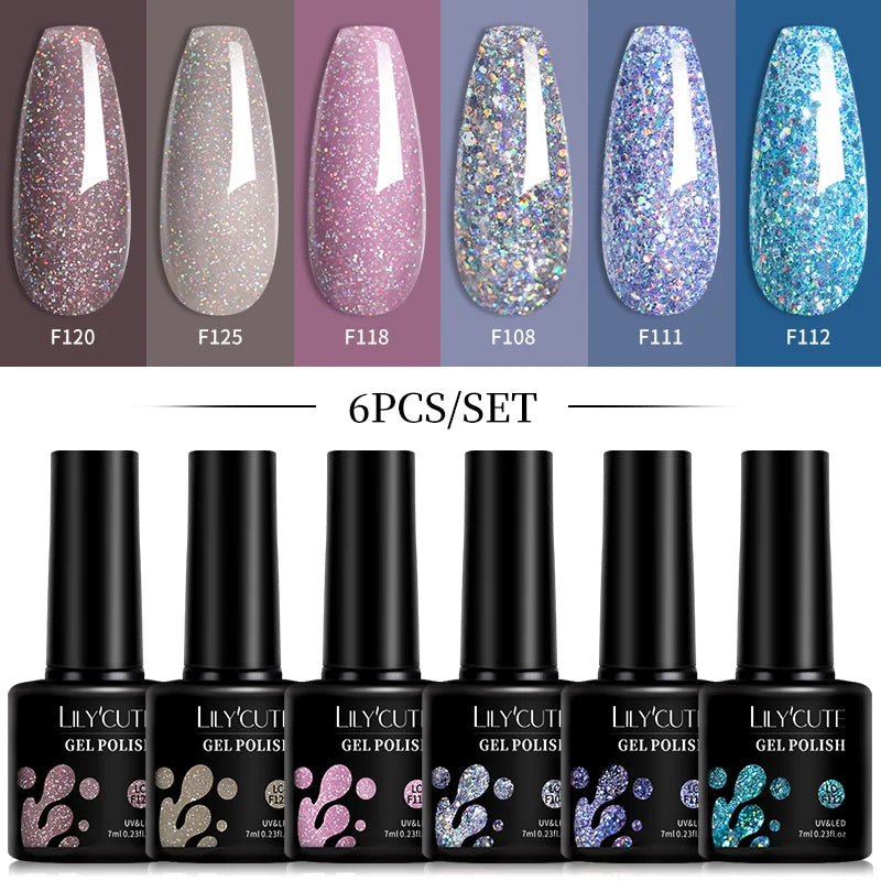 LILYCUTE 6Pcs 7ML Gel Nail Polish Set - Bright Pink UV LED Soak Off Varnish