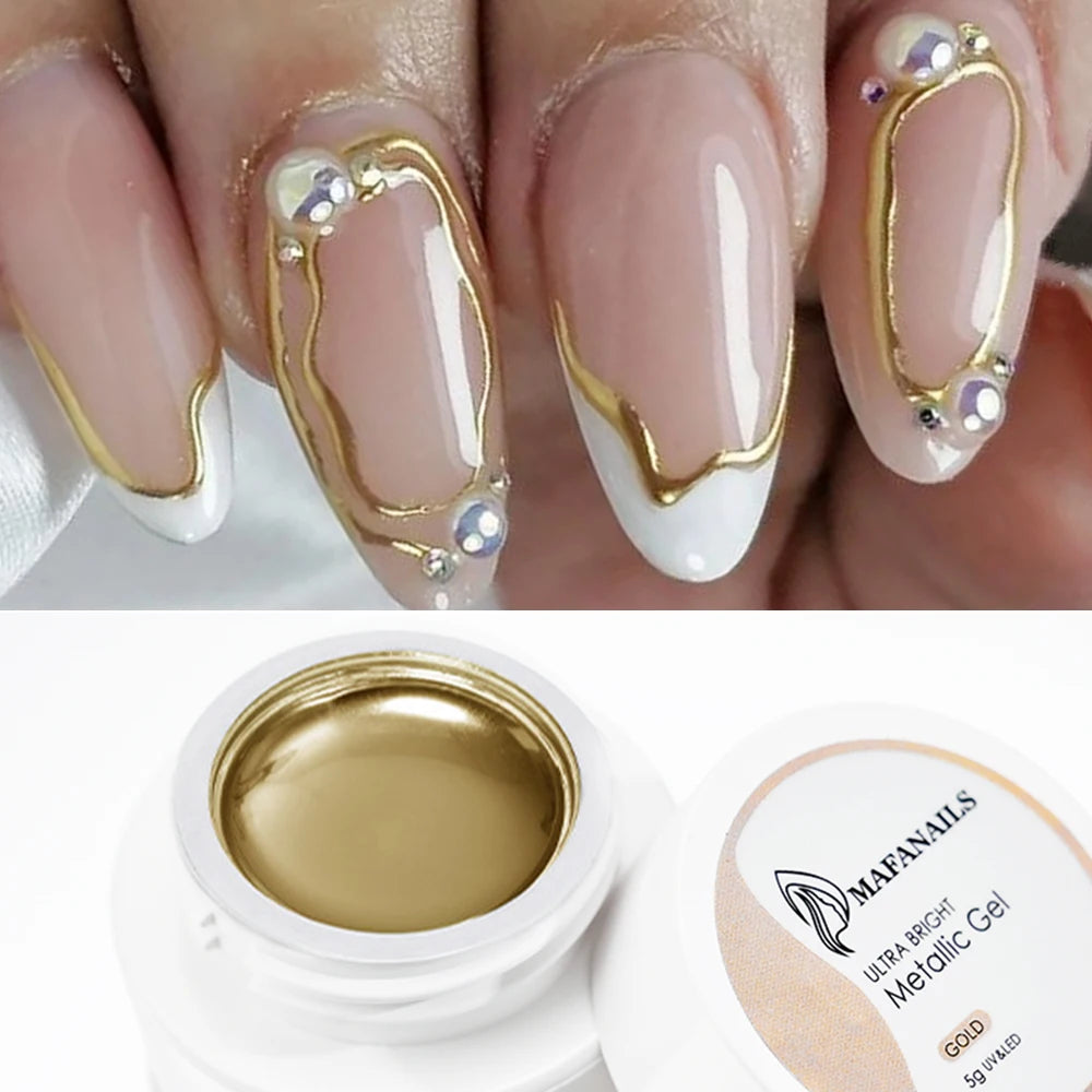 Metallic Gold Mirror Effect Gel Nail Polish - French Art & Glitter UV Gel