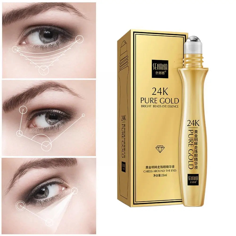 Japanese 24K Gold Eye Roller Cream Hydrating Serum for Dark Circles & Eye Bags Removal 15ml