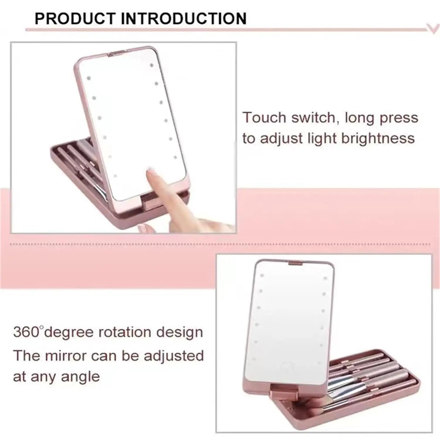 LED Makeup Mirror & 14-Piece Travel Brush Set