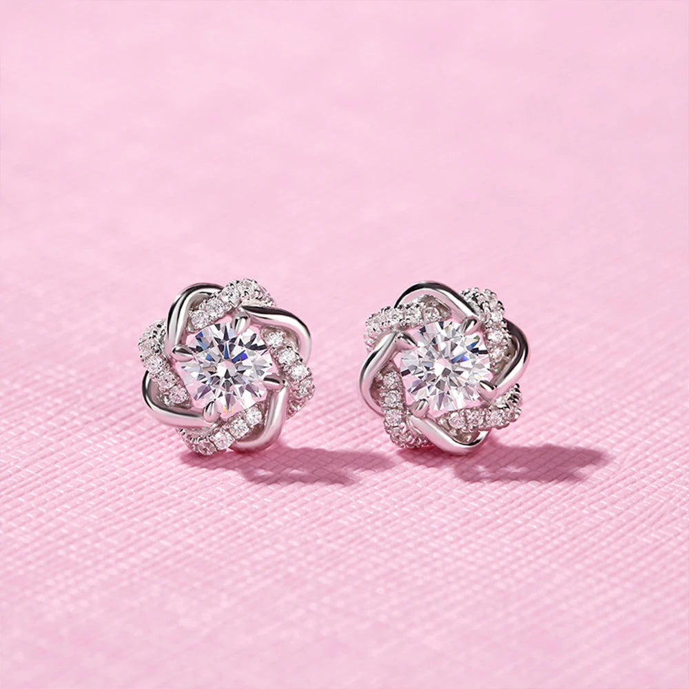 Trend Knot of Love 2 Carat 6.5mm Moissanite Stud Earrings