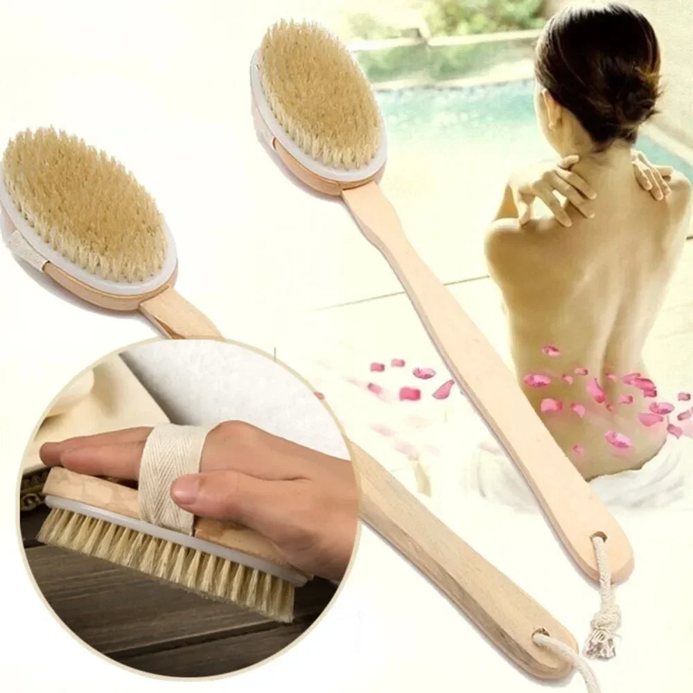 1pc Wooden Detachable Long Handle Shower Body Brush – Exfoliating Back Massager for Bathing & Skin Care